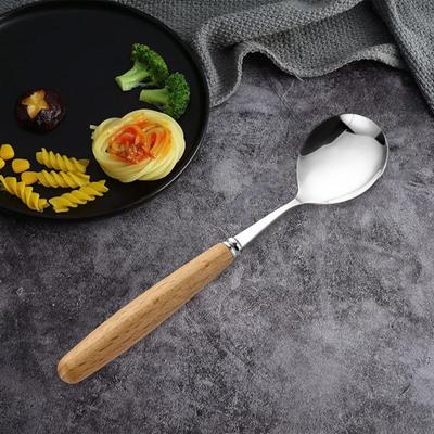 Ложка с деревянной ручкой, сервировочные столовые ложки из нержавеющей стали, нержавеющая обеденная ложка для домашней кухни, ресторана, пикника