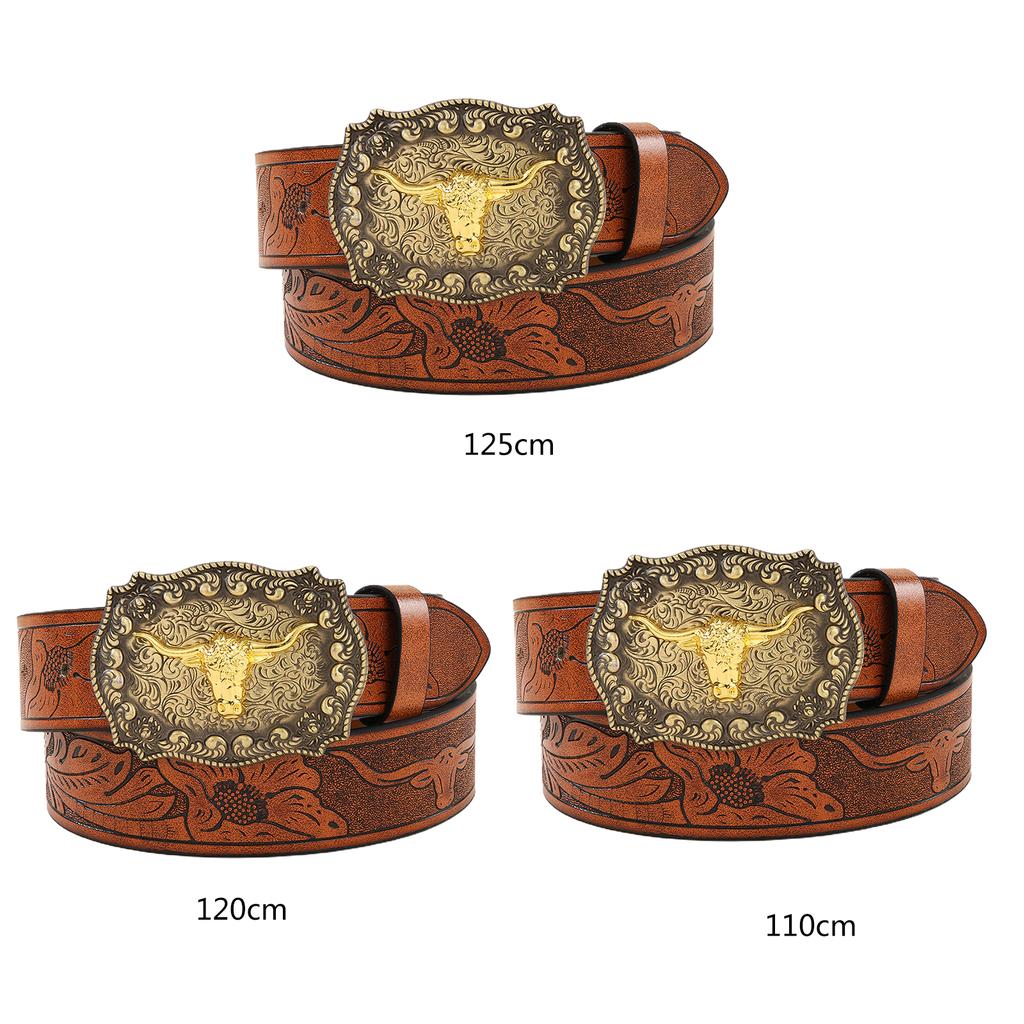 Vintage Western Belt Longhorn Bull Belt Buckle Belt Cowboy Belts For Men Western With Big Buckle Jeans Belt Leather Belt