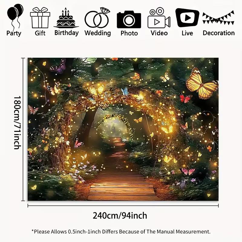 2D Enchanted Forest Butterfly Photography Backdrop Fairy Light Arch Background