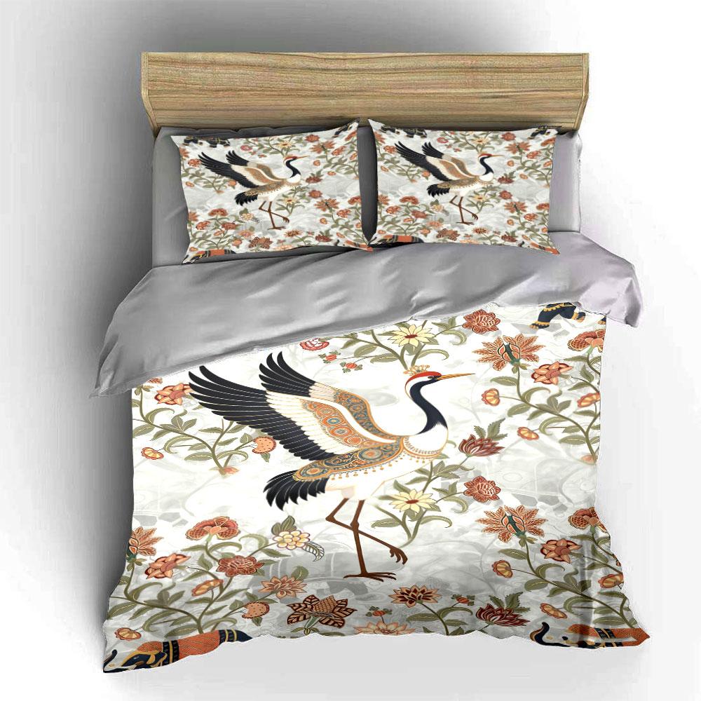 Cranes and floral motifs. Bedding sets Duvet cover sets Duvet covers Pillowcases(1 * Duvet Cover 2 * Pillowcases without duvet insert)