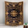 Baroque Carpet Tapestry Wall Hanging, Blue Gold Ornate Floral Pattern Art, Elegant Wall Decor for Bedroom Living Room Dorm