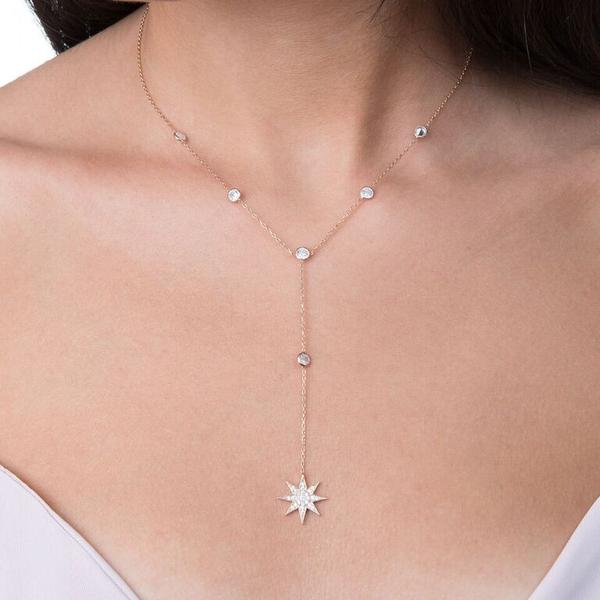 Модные ювелирные изделия Подвеска-шарм Sun Burst Cz Station Link Chain Длинное сексуальное женское ожерелье Lariat с длинной цепочкой