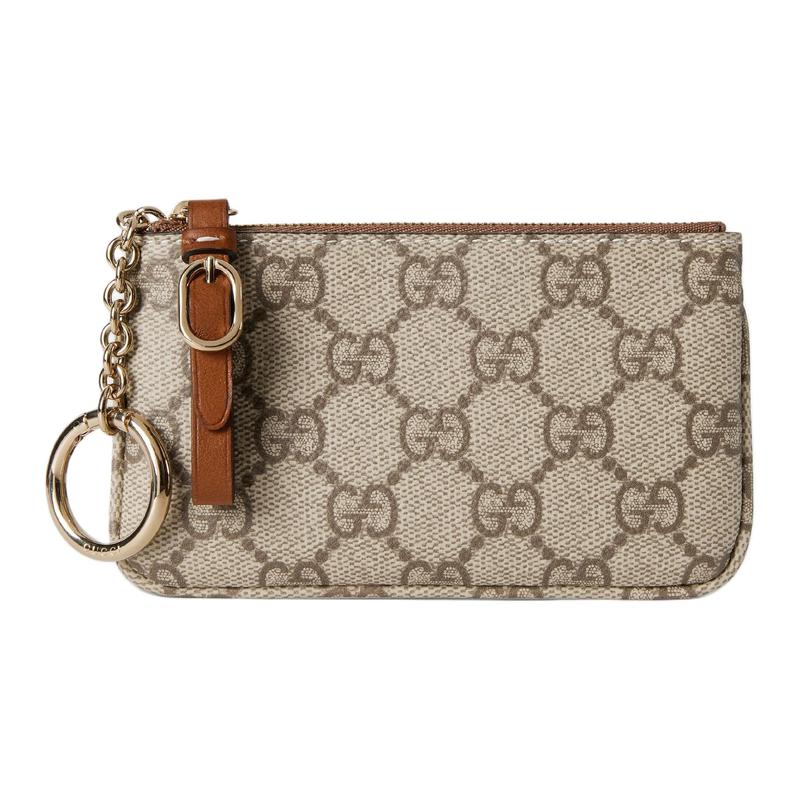 Gucci GG Emblem brand logo print leather key bag regular women's beige and dark brown