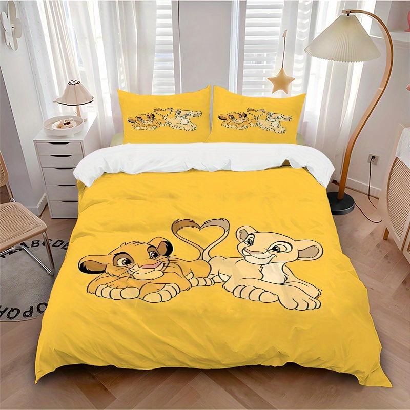 3pcs Lion King Simba & Nala Heart Shaped Tail Quilt Set, Soft and Comfortable Bedroom, Guest Room and Dorm Decor Bedding Set 1 Quilt Cover +