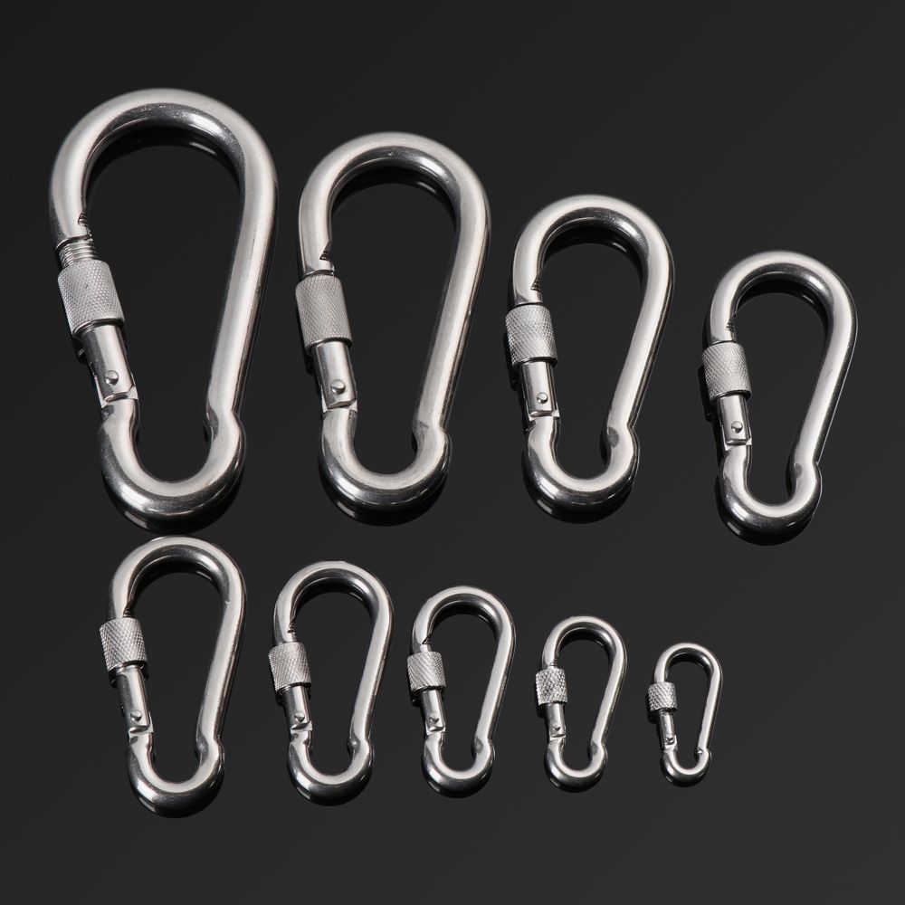 M4~M12 Outdoor Climbing Gear 304 Stainless Steel Carabiner Safety Hook Travel Kit Lock Ring