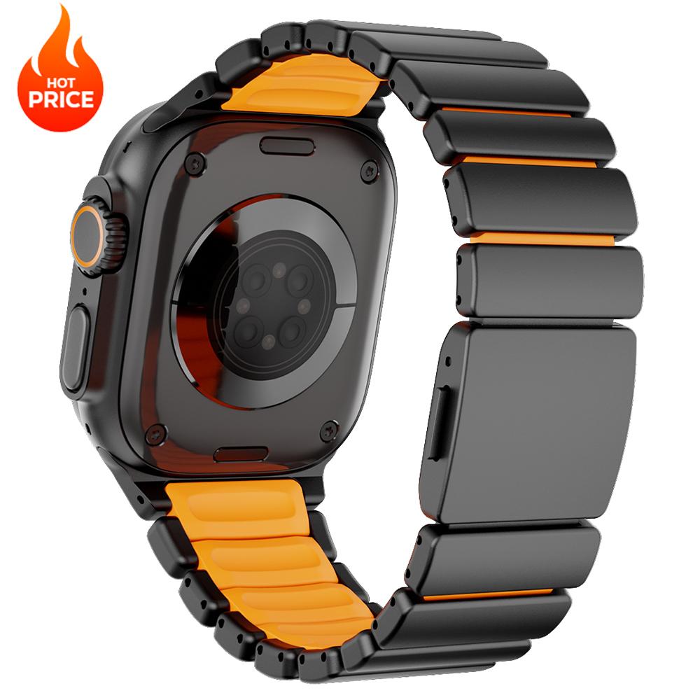 Титановый силиконовый магнитный ремешок для Apple Watch Ultra 3/2 49 мм Серии 11 10 46 мм Металлический ремешок для Iwatch 9 8 7 45 мм 6 SE 5 44 мм