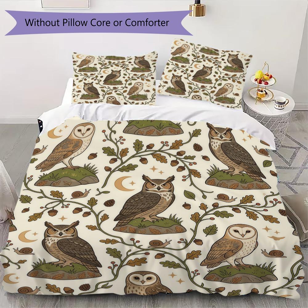 Vintage owl Pattern Bedding uilt Set uilt Cover Pillowcase Home Decoration Birthday Gift (1 * duvet cover + 2 * pillowcase without core)