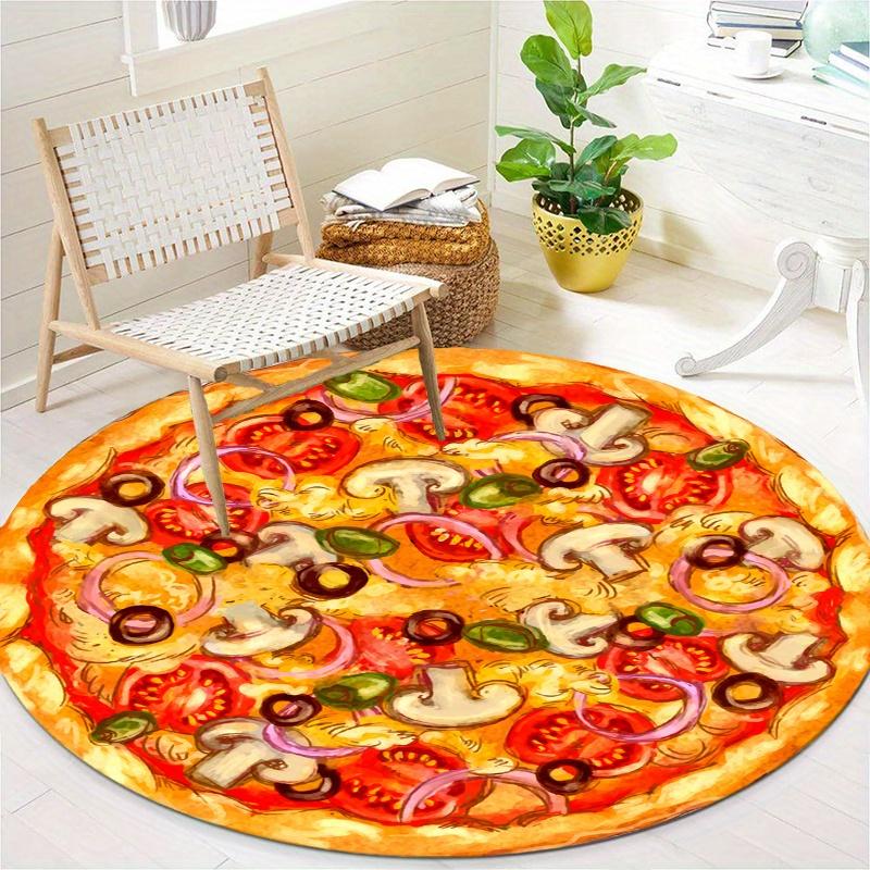 S Mushroom And Tomato Pizza Round Rug Nonslip Area Rug Office Chair Mat Carpet For Living Room Bedroom Home Decor