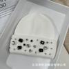 Rhinestone rabbit fur wool hat women's autumn and winter white big head circumference knitted hat showing face small wool hat cold hat