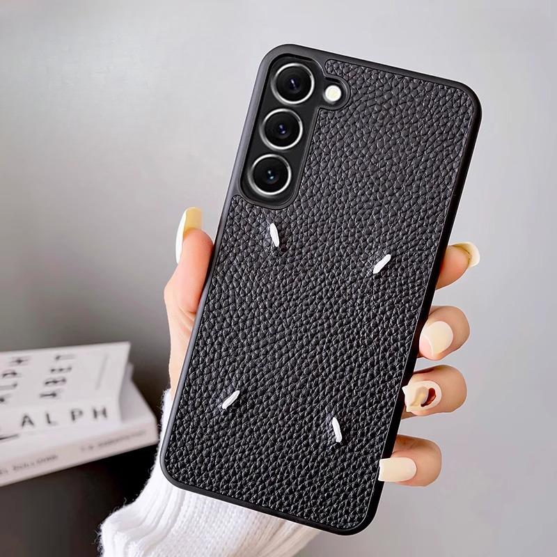 Деловой Стильный Пара Простой Чехол из Натуральной Кожи Личи Для Samsung Galaxy S26 Ultra S25 Plus S24 Чехол с Гладким Касанием Матовый Дизайн Прошитый Защитный Чехол