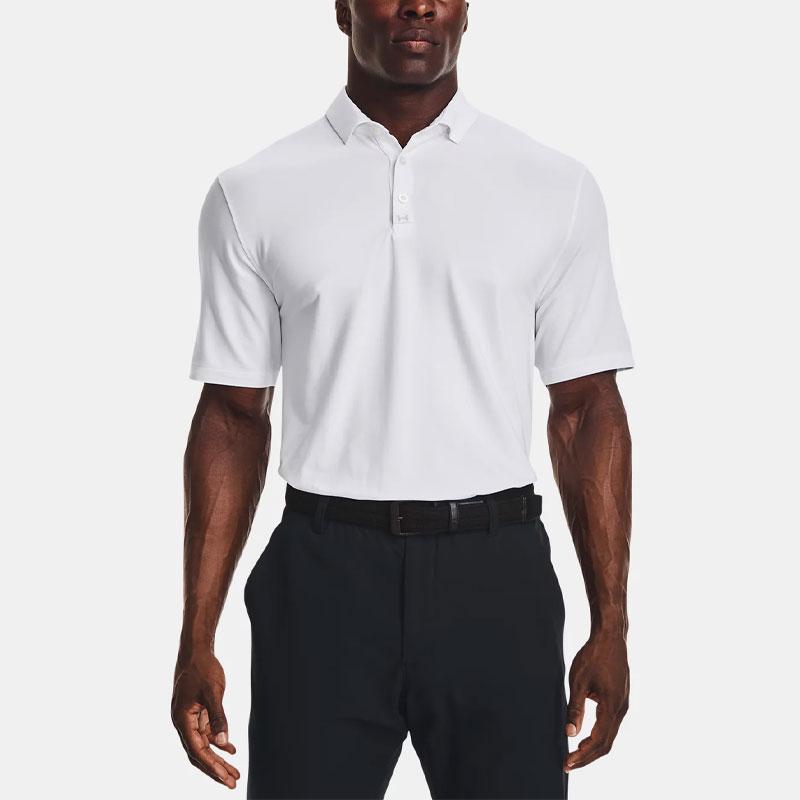 Under Armour Luxe Polo Shirts Men's White Polo Collar Moderate Straight Fit 1370150-100