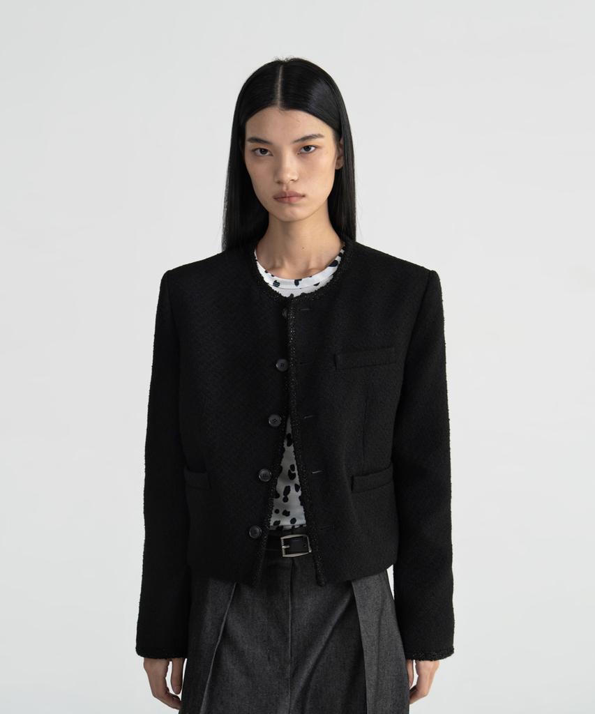NOICE Pure Collar Tweed Jacket - Black