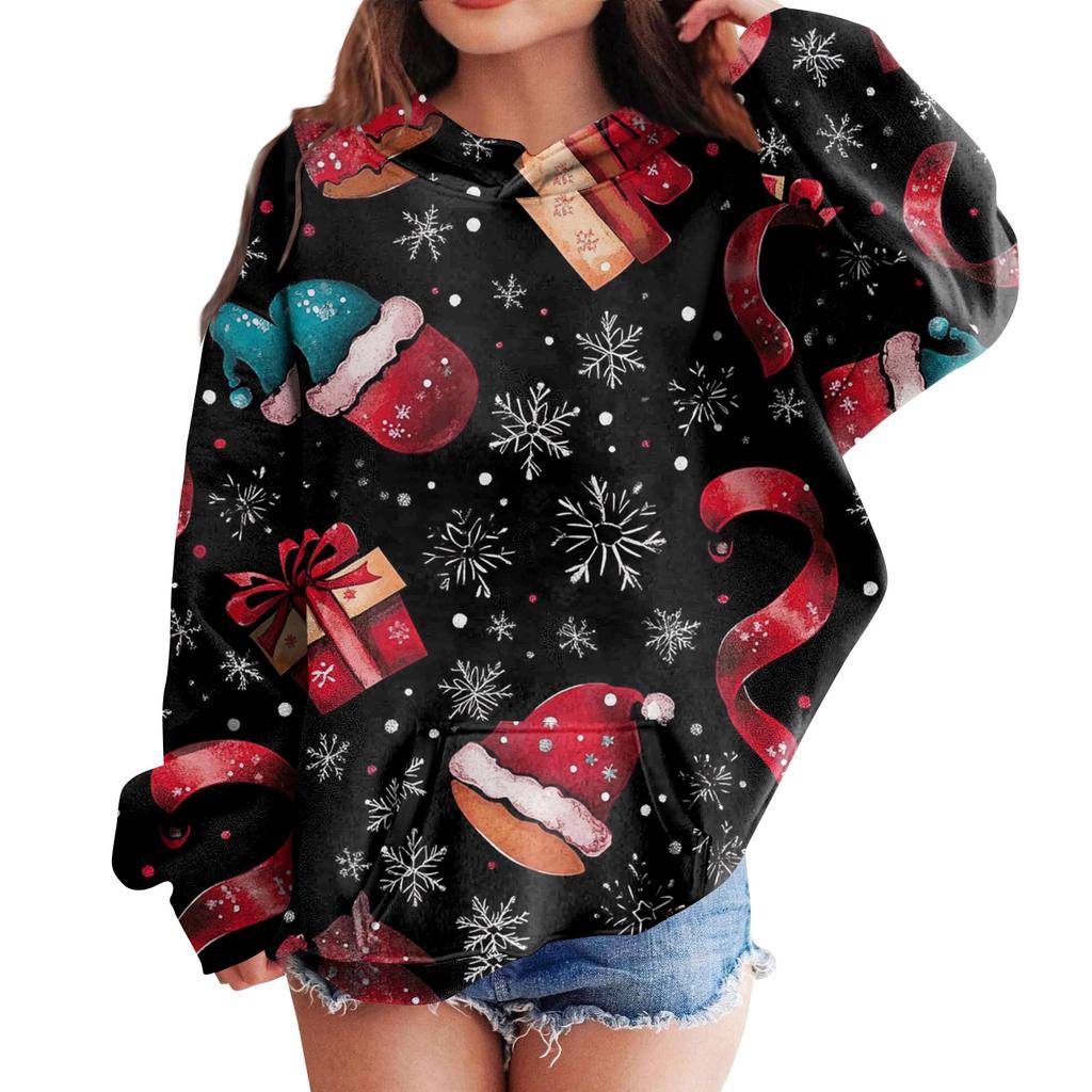 Sweatshirts For Teen Girls Hoodies Long Sleeve Drawstring Pullover Cute Oversized Hoodie Christmas Day