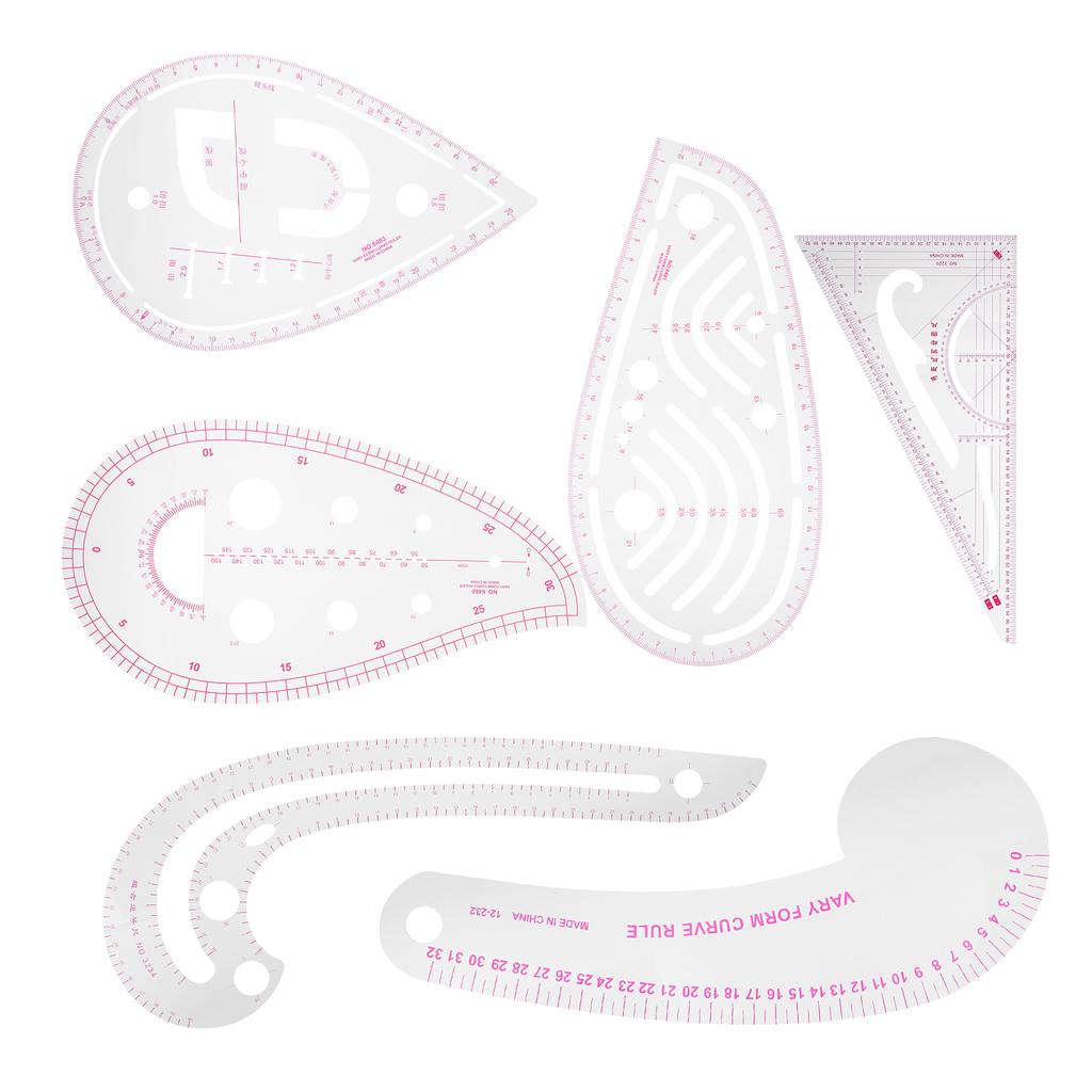 6 шт. Изогнутая линейка Многофункциональная пластиковая Вариативная форма Швейная Градуировка Проверка Дизайн одежды Инструмент