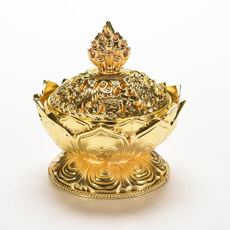 Tibet Collect Bronze Auspicious Lotus Shape Statue Box Incense Burner Censer
