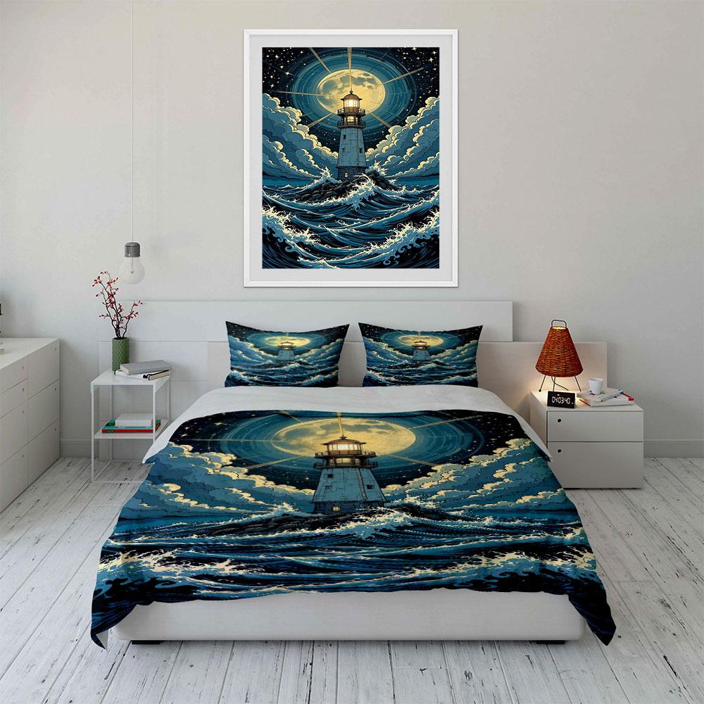 "Moonlit lighthouse’s serene waves" Bedding sets Duvet covers Pillowcases(1* Duvet Cover 2* Pillowcases without duvet insert)