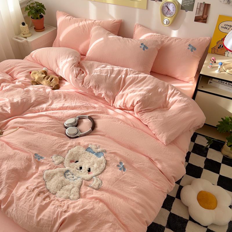 Мультяшный Мягкий Хлопковый Моющийся Комплект из 3 предметов для Односпальной Кровати: Простыня на резинке, Простыня, Приятная к коже