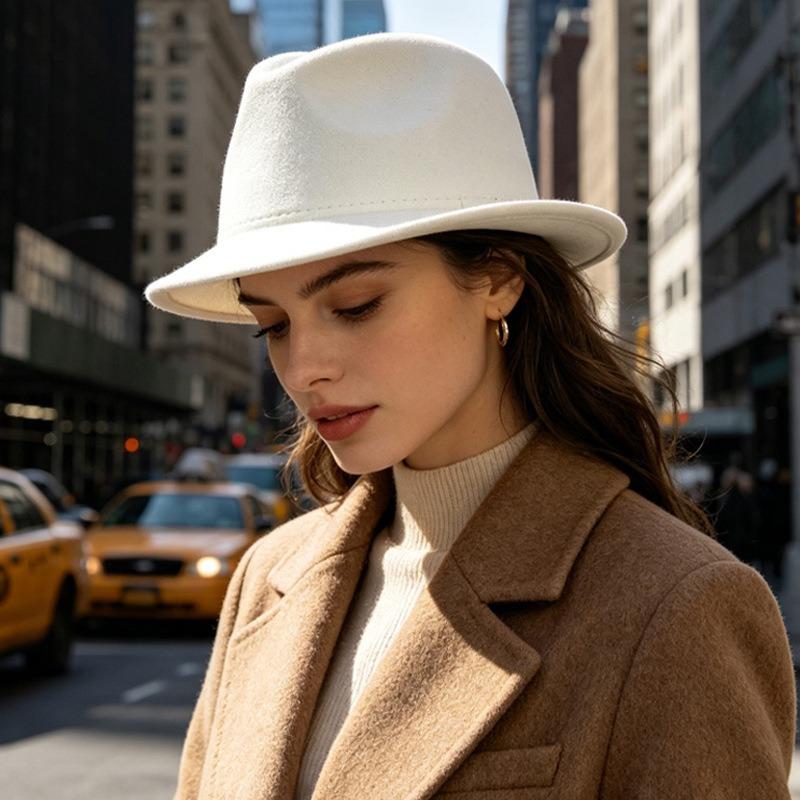 Women S Vintage British Style Woolen Fedora Hat For Autumn Winter