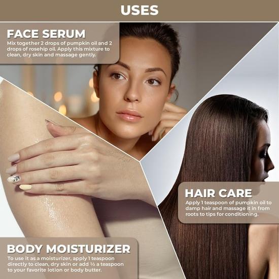 Plant Based Pumpkin Seed Oil for Hair Growth – Pure, Cold-Pressed, Nutrient-Rich (Kaddu) Pumpkin Oil for Face, Hair & Scalp Health | For Stronger