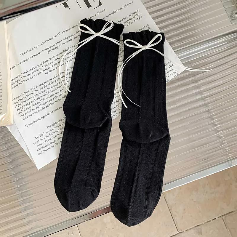 Socks For Women Korean Style New Solid Color Sweet Lolita Thin Socks Cute Breathable Bow Japanese Fashion Long Socks Female Mesh