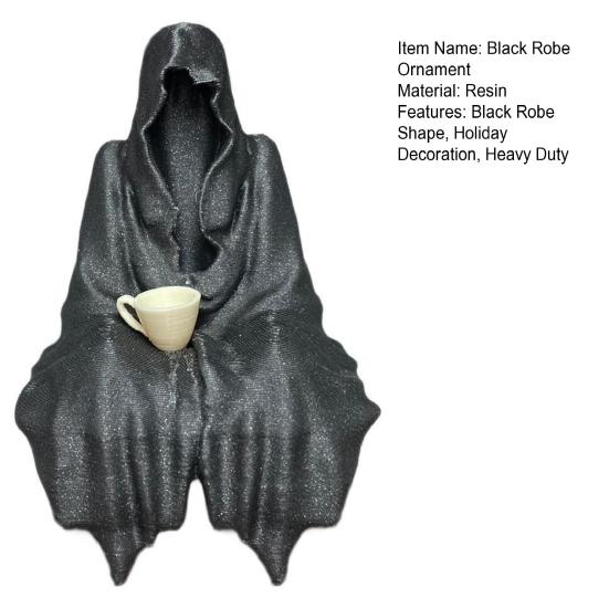 Halloween Black Robe Ornament Spooky Gothic Grim Reaper Figurine Statue Sculpture Holiday Party Home Office Desktop Decoration