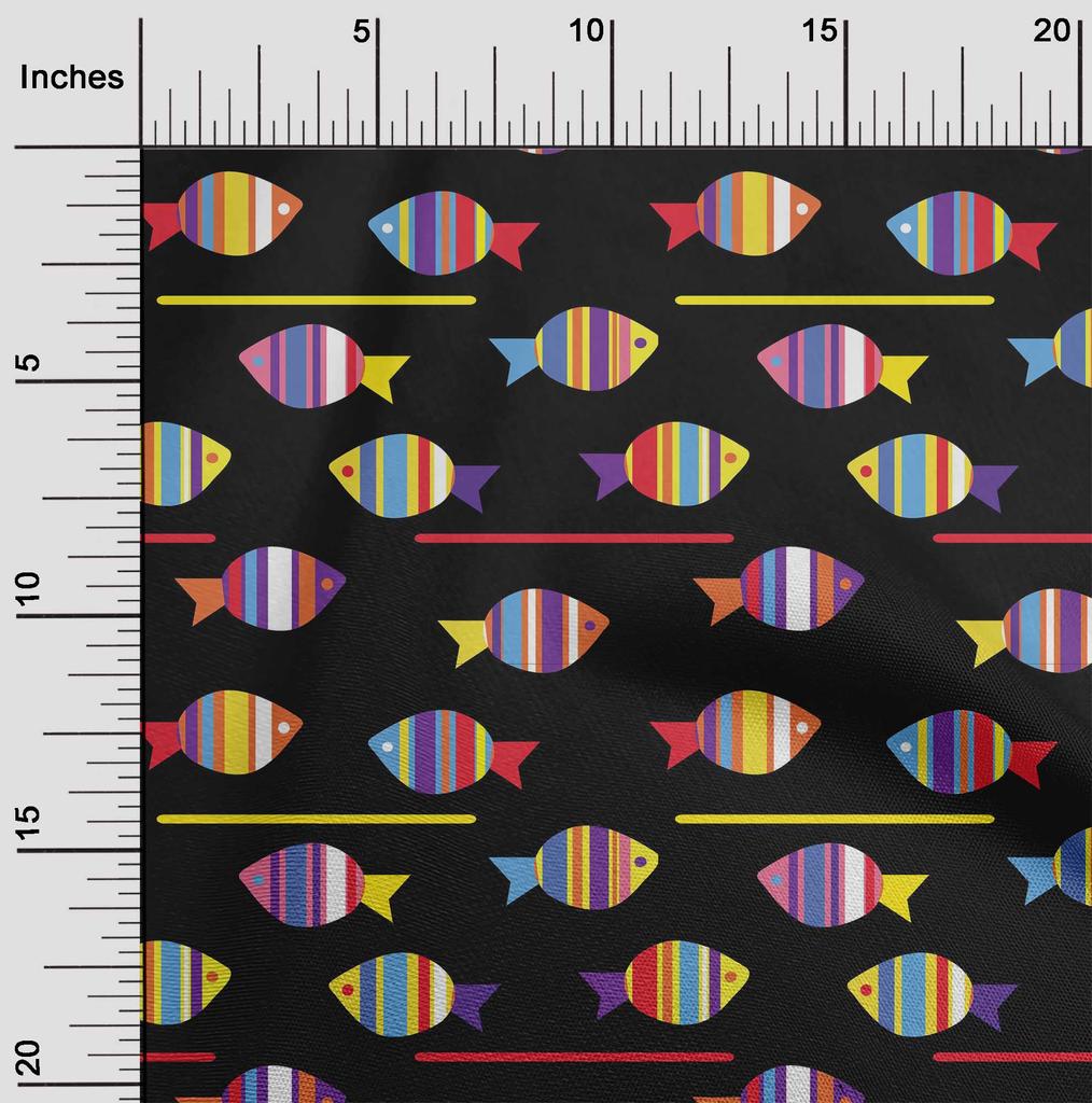 oneOone Cotton Flex Black Fabric Fish Artistic Sewing Material Print Fabric By The Yard 40 Inch