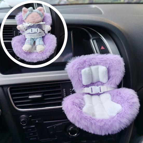 Doll Car Seat with Air Vent Clip Desktop Stand Cute Safety Belt Plush Cushion 17cm Doll Seat Car Ornament Gift for Collectors Fans
