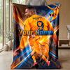 Kylian Mbappe Custom Name Text Flannel Blanket Soccer Logo Personalized Fleece Throw Blanket Special Gift For Sofa Bedroom Home