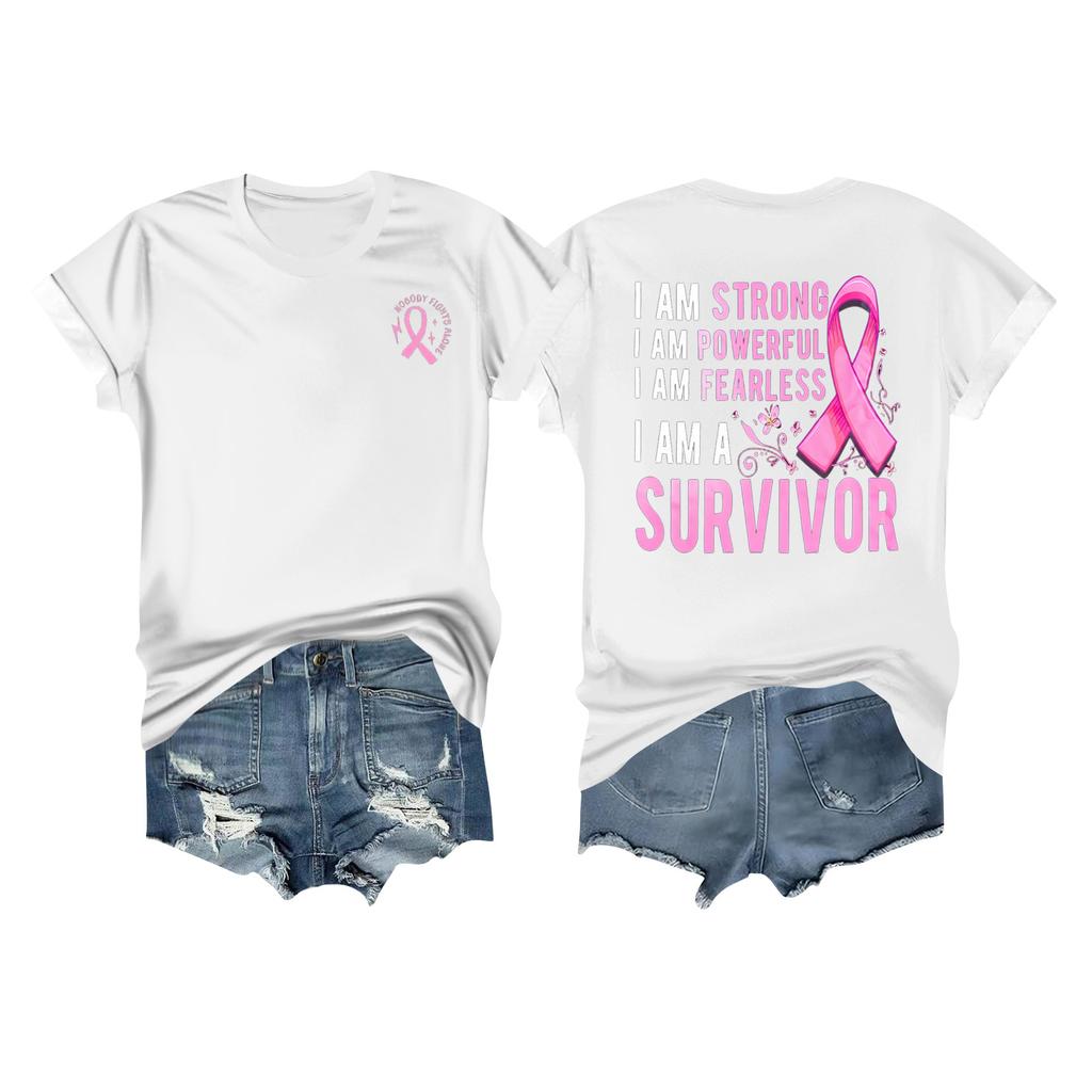 Women's Breast Ribbon Printed Casual Short Sleeve