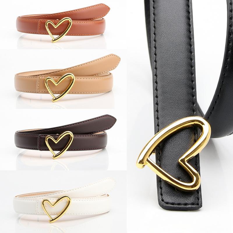 Women S Versatile Pu Leather Belt With Heart Buckle