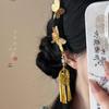 Blue Gem Healing Rhinestone Pearl Ethnic Tassel Hair Clip for Women