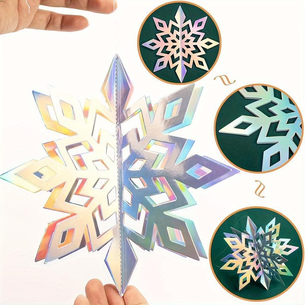 6/12/18pcs Iridescent 3D Paper Snowflake Garland Christmas Decorations Winter Wonderland Frozen Themed Party Hanging Decorations