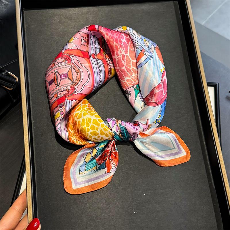 Luxury Brand 100% Natural Silk Scarf Women Design Small Square Shawl Hair Ribbon Headband Fashion Neckerchief Bandana