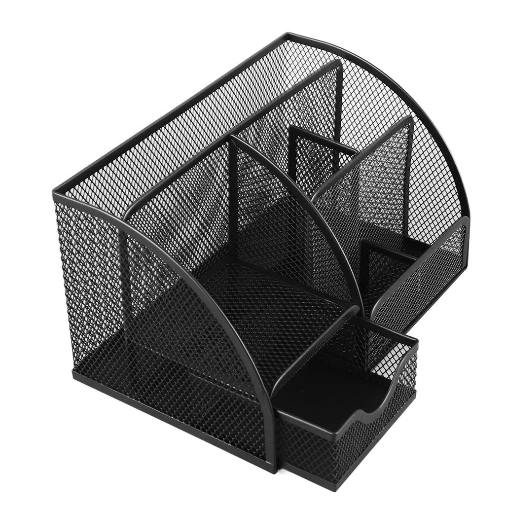 Сетчатый офисный настольный органайзер, многофункциональный, металлический, с 7 отделениями, держатель для ручек с ящиком, черный