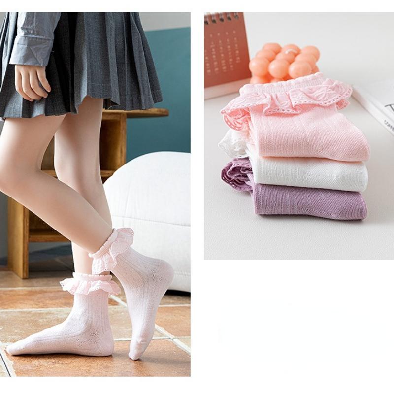 Kids Girl Sock Princess Ruffle Solid Color Calf Sock for Baby Girl Spring Autumn Cotton Soft Frilly Children Girl Sock Clothes