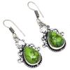 Green Turquoise Gemstone Gift For Her Silver Jewelry Earrings 1.75"