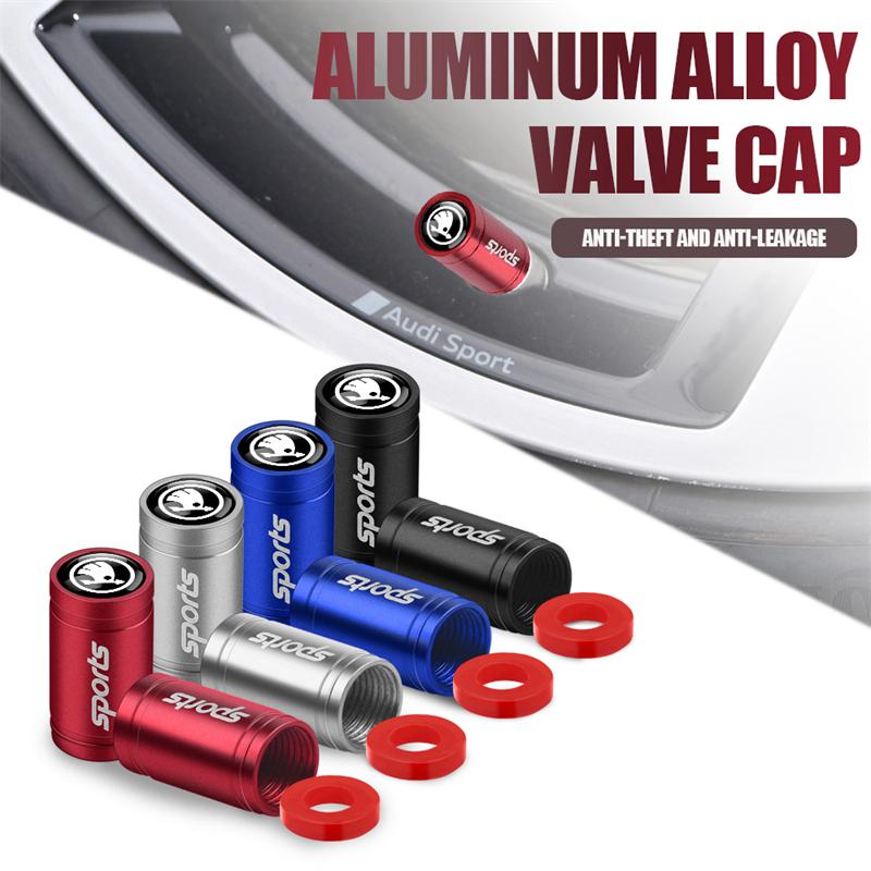 4pcs Brushed Metal Car Wheel Tire Valve Stem Air Cap Cover Auto Accessories For Skoda Rapid Fabia Kamiq Octavia A7 A5 A4 Superb VR6