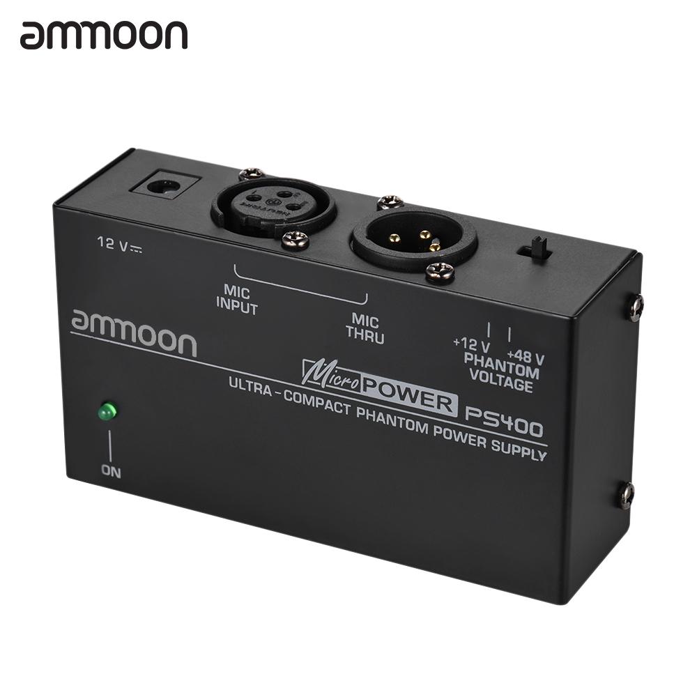 Ammoon Ультракомпактный конденсаторный микрофон Фантомное питание +12В +48В Переключаемое с адаптером питания