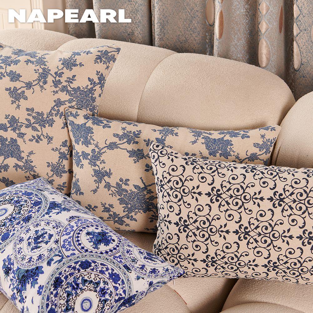 1 шт. NAPEARL Классическая сине-белая фарфоровая узорчатая подушка в восточном стиле, Ретро цветочная квадратная поясная подушка для дивана, гостиной, спальни, домашний декор