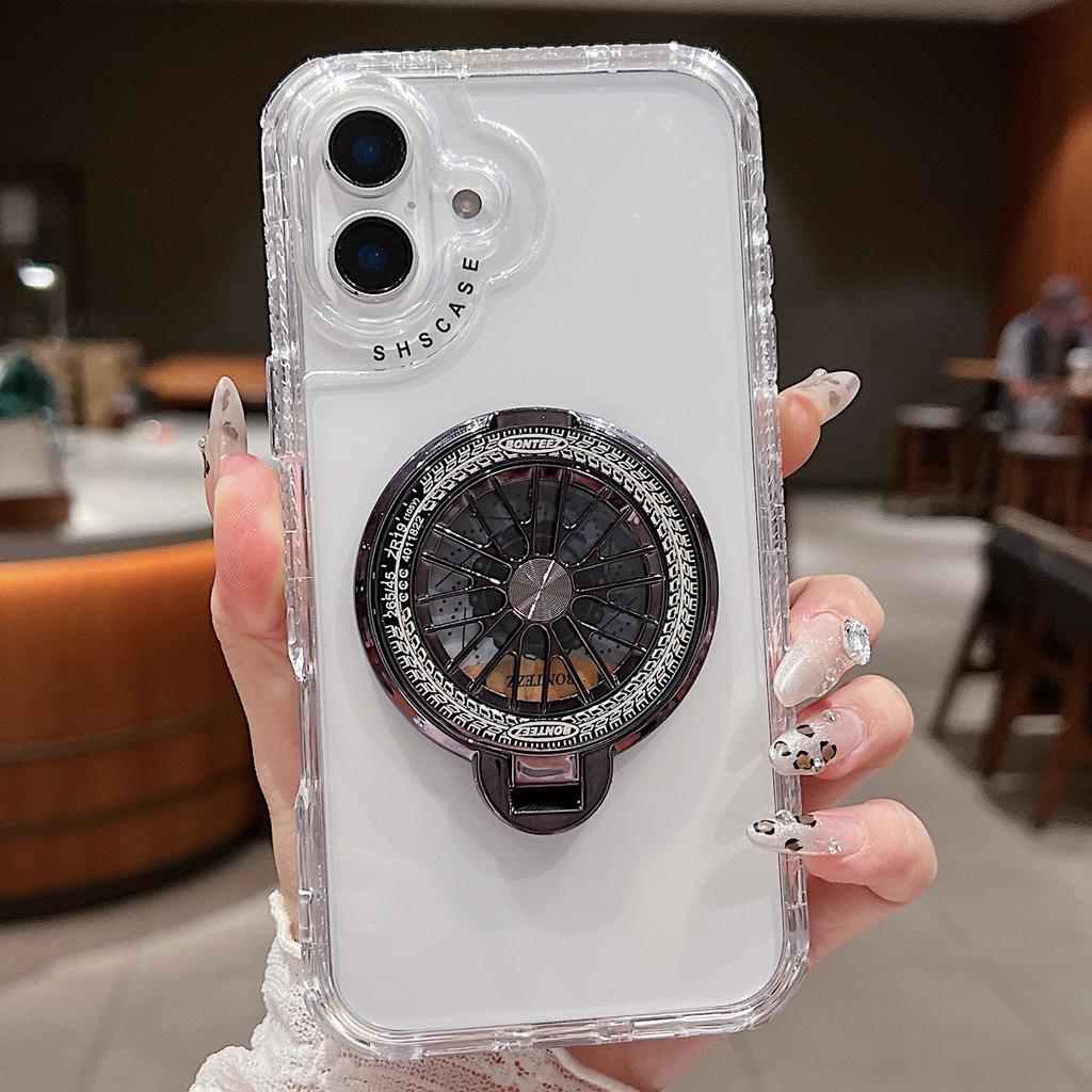 For iPhone 16 Plus Clear Case Compatible with MagSafe Gyro Design PC + TPU Phone Cover with Kickstand
