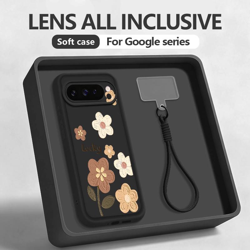 Мультяшный чехол-шнурок 'Счастливый цветок' для Google Pixel 10 Pro XL Для Google 9A 9 8 7 Pro 8A 7A Ударопрочный бампер Чехол с ремешком на запястье