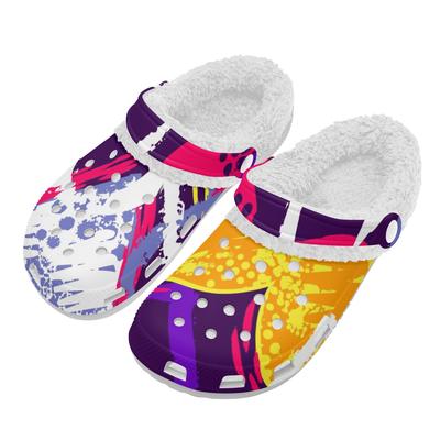 1 пара белых ЭВА клогов, уютные теплые на подкладке, унисекс, слипоны, легкие, противоскользящие, мягкий плюшевый интерьер для холодной погоды, для ежедневного комфорта