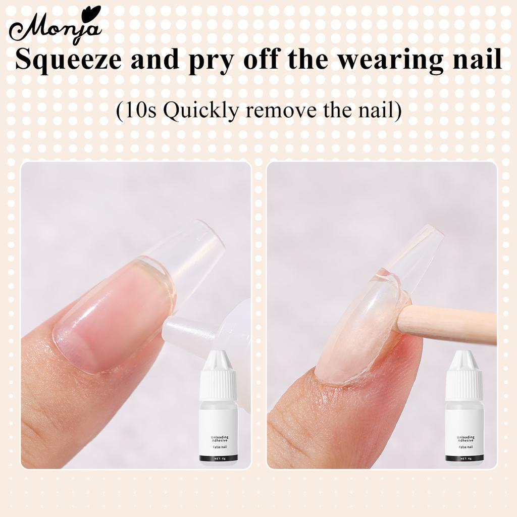 monja Быстросохнущий клей для ногтей для накладных ногтей, клей для наращивания, средство для удаления страз, отмачиваемый маникюр, набор инструментов «сделай сам»