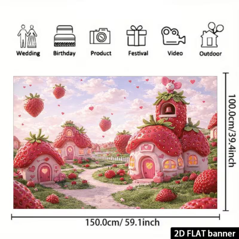 2D Волшебные Домики-Клубнички и Сердечки Фон для Фотосъемки