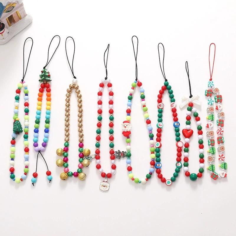 Factory Price Phone Strap Christmas Series Mobile Phone Chain Lanyard New Jewelry for Women Simple Santa Claus Beaded Rope