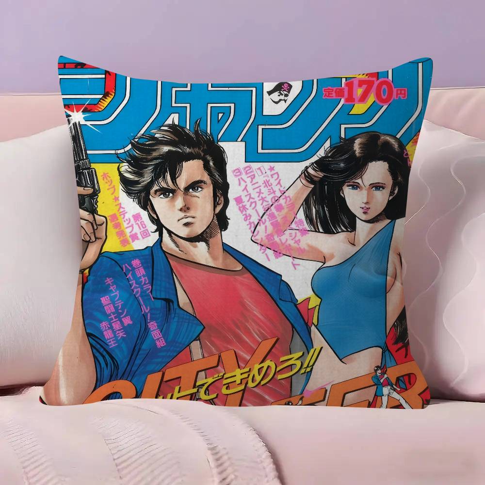 C-City Hunter P-Private Eyes Pillow Covers Cartoon Sofa Decorative Home Double-Sided Printing Short Plush Cute Cushion Cover