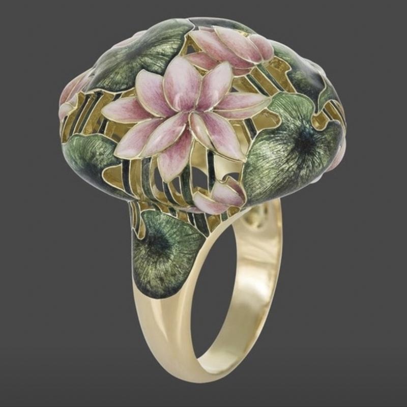 Новая Мода Женский Горячо Продаваемый Циркон Золотой Ретро Стиль Расписанное Маслом Женское Кольцо Оптом Циркон для Женщин