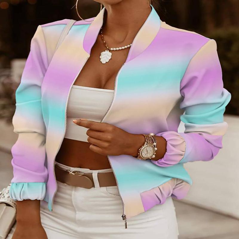 Байкерские куртки-бомберы с принтом, женские весенне-осенние повседневные куртки с цветочным принтом и длинными рукавами, уличная одежда, пальто, женская тонкая верхняя одежда на молнии