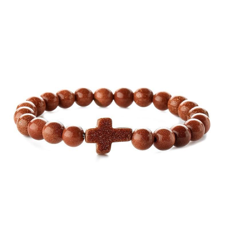 Natural stone bead cross bracelet women's simple bracelet beaded versatile bracelet European and American new multi-color bead bracelet.