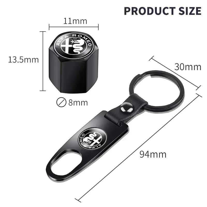 MQHWD1 1Set Car Keychain Key Ring with Auto Tire Valve Caps Tyre Dust Cap Emblem for Alfa Romeo 4C 159 Spider Giulia Giulietta 156 147